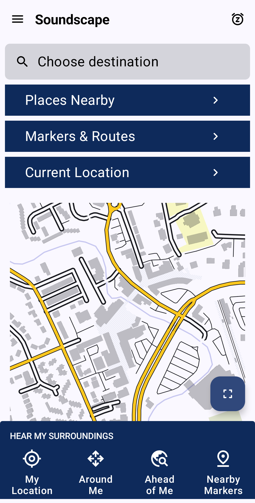 Screenshot of the Soundscape home screen